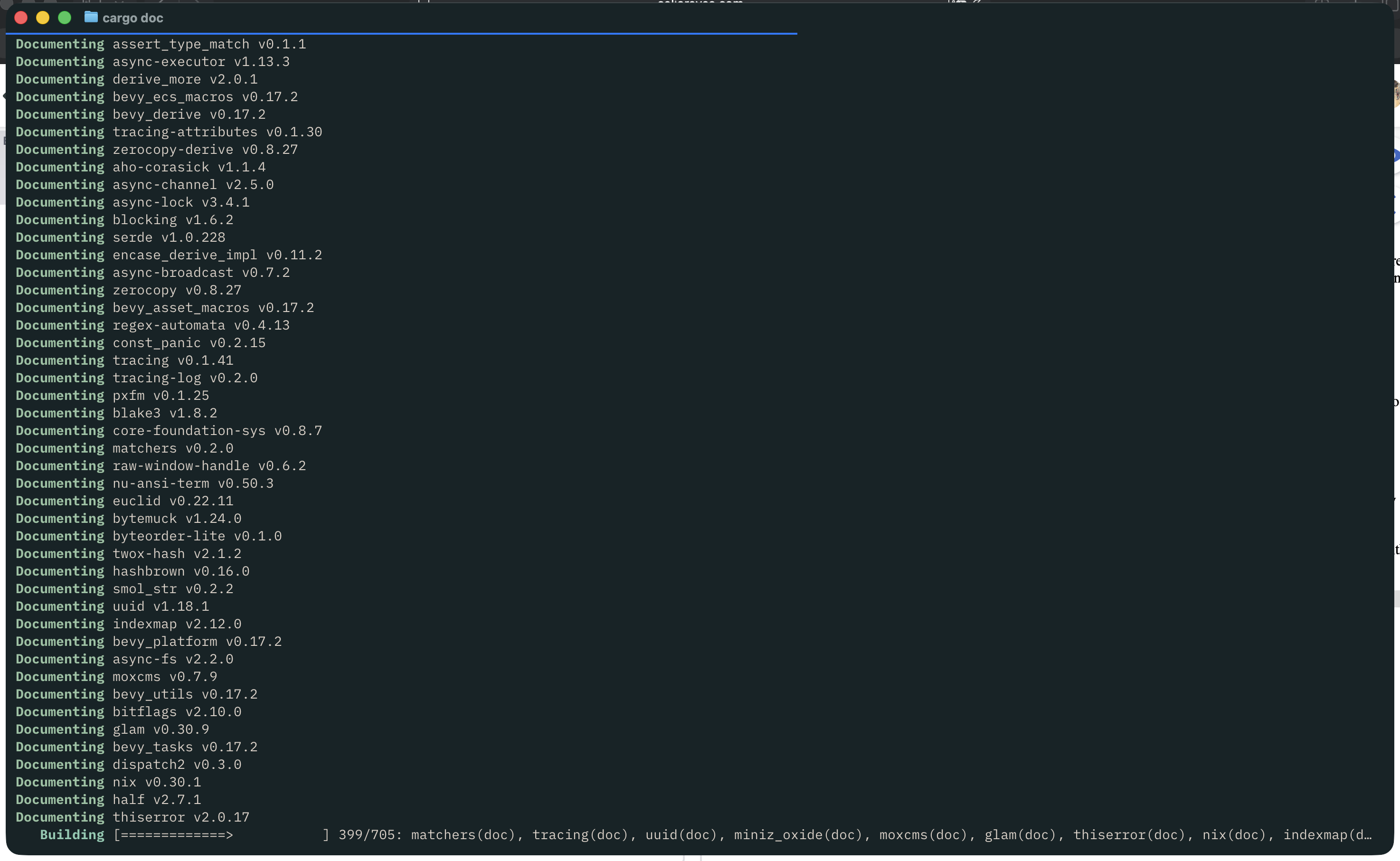 terminal with cargo doc generation ouput